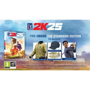 *Pre-order bonus offer available through 27 February 2025.<br />
Pre-order PGA TOUR 2K25 Standard Edition and receive<br />
the Extra Butter x adidas Pack. For physical pre-orders<br />
content will be redeemed in-game via code provided in box.<br />
Extra Butter x adidas Pack included within Deluxe and<br />
Legend Editions. Terms apply