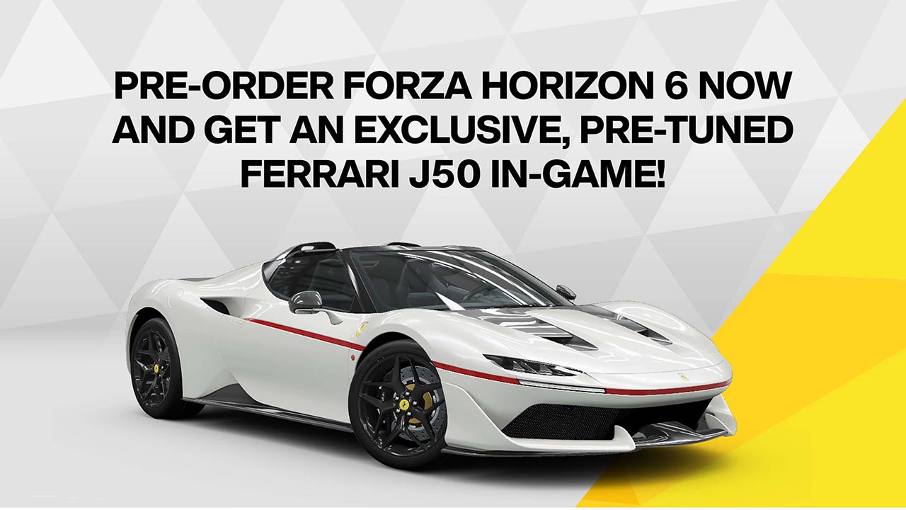 Pre-order Forza Horizon 6 now to get a pre-tuned and exclusive Ferrari J50 in-game!