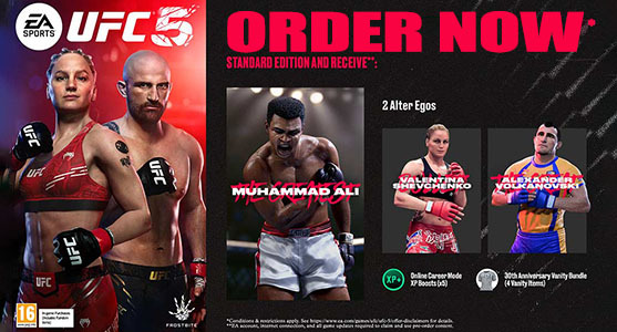 <ul>
	<li>Muhammad Ali</li>
	<li>2 Alter Egos&nbsp;</li>
	<li>30th Anniversary Vanity Bundle</li>
	<li>Online Career Mode XP Boosts (x5)</li>
</ul>
