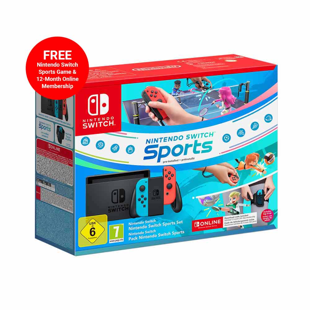Nintendo Switch HW (Neon Red/Neon Blue) + FREE Switch Sports set + FREE 12 Months NSO